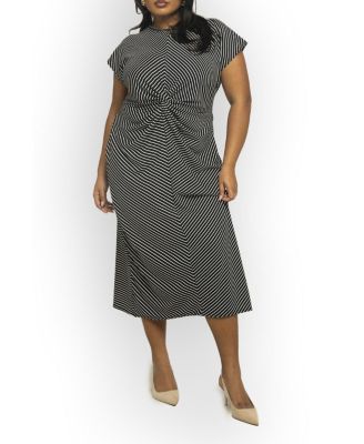 Women's Cinched Striped Print Midi Dress