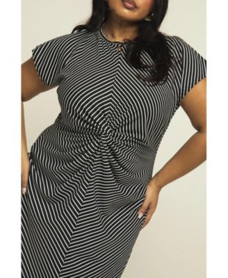 Women's Cinched Striped Print Midi Dress