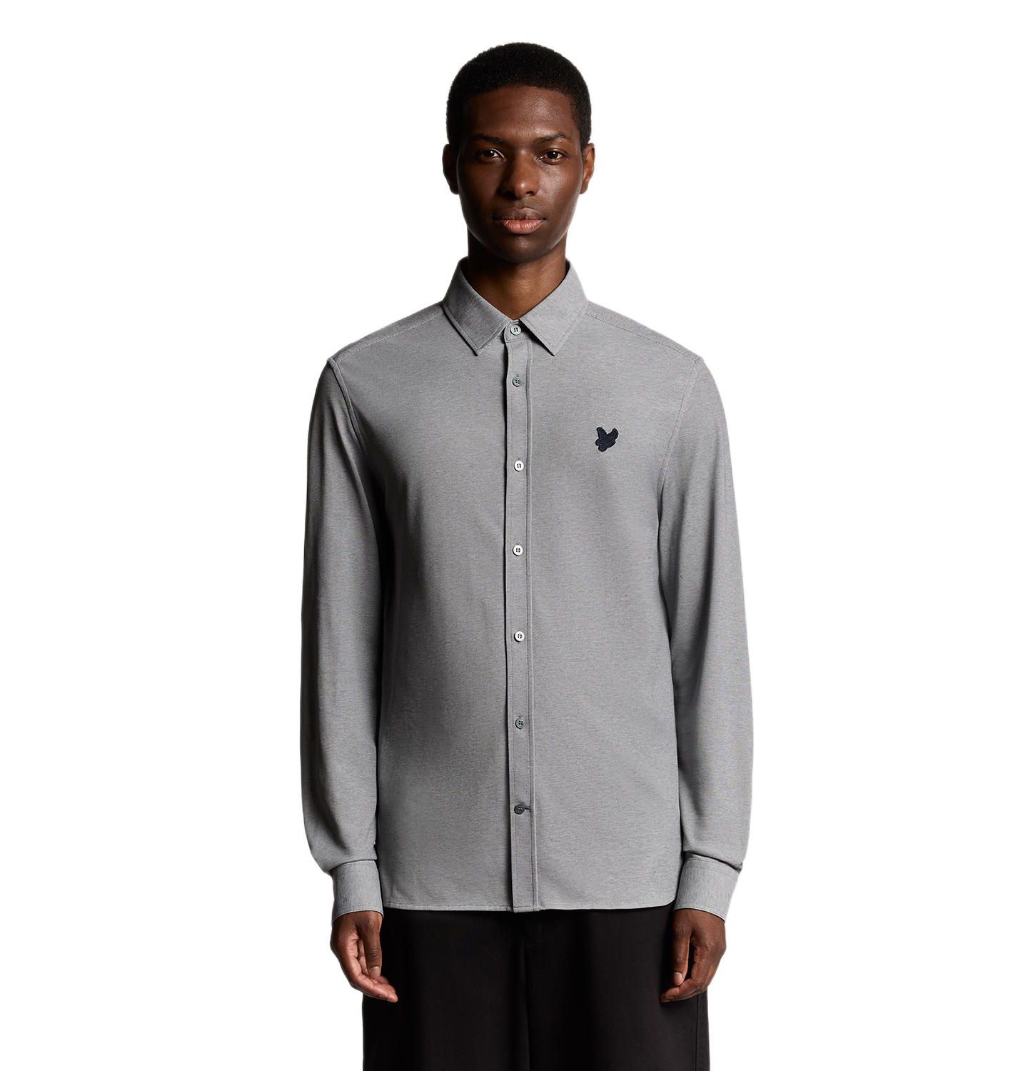Мужская рубашка Lyle & Scott Jacquard Stripe Long Sleeve, цвет: Белый / Рыжевато-коричневый — фото 1