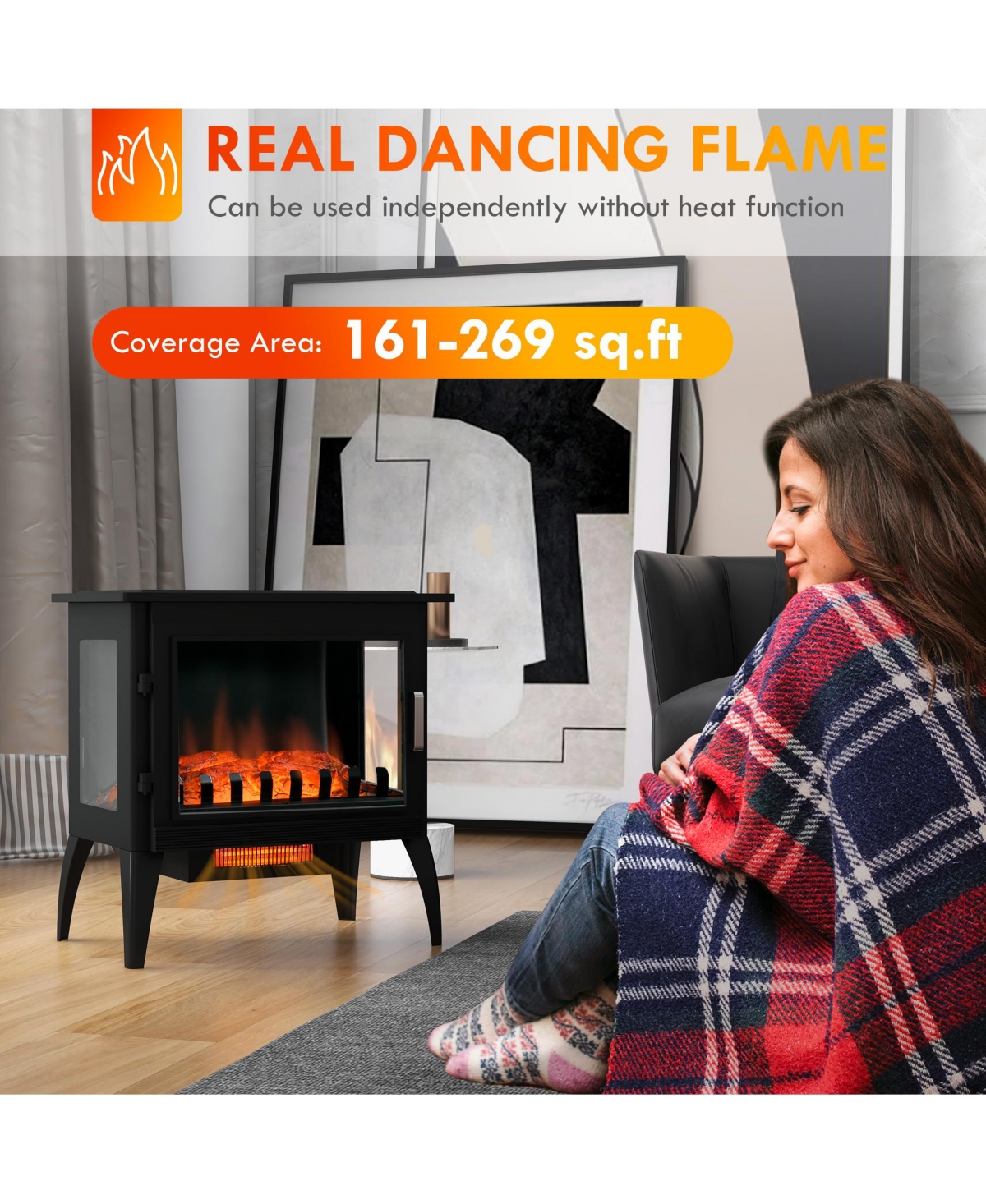 Homcom 24" Electric Fireplace Stove with Realistic Flame, 1000W/1500W