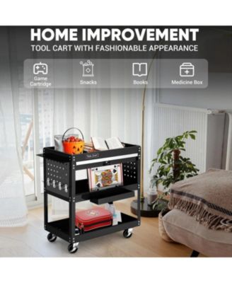 3 Tier Rolling Tool Cart All Metal Utility Cart with Wheels 330 lb Capacity and Storage Shelves for Garage or Workshop