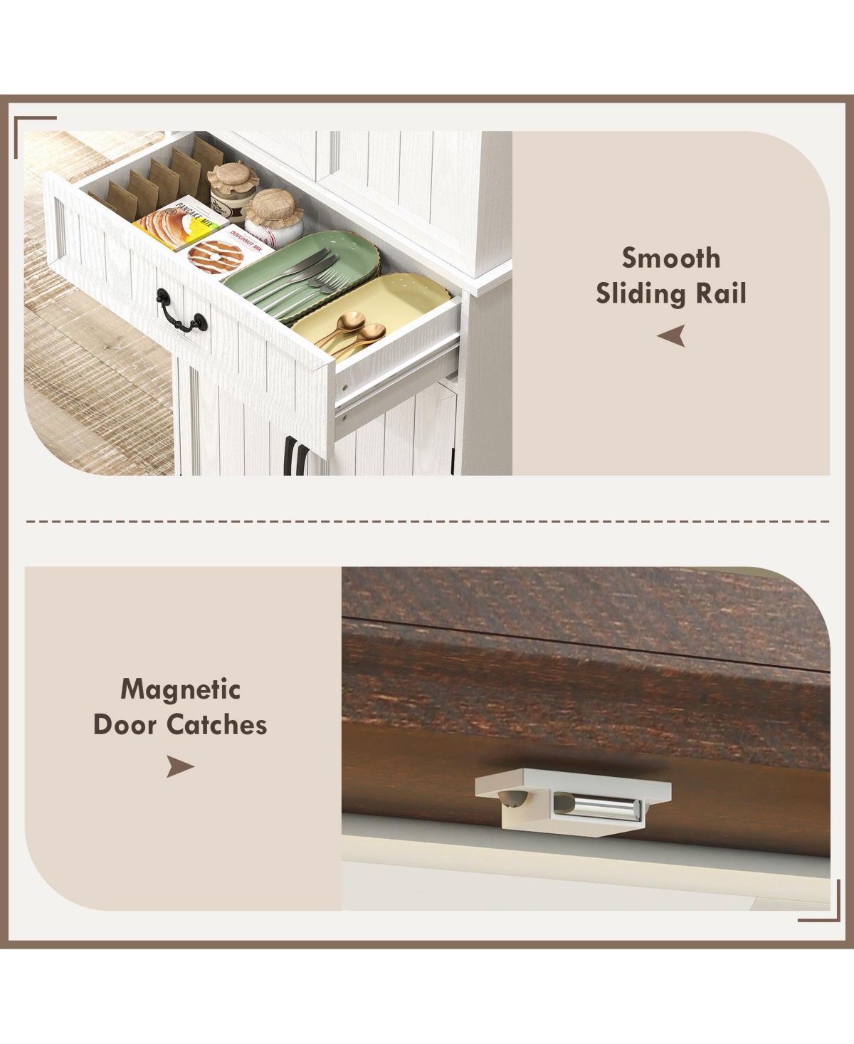 Homcom Farmhouse Kitchen Pantry Cabinet with Light, Storage Cabinet,