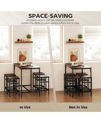 5-Piece Modern Industrial Dining Table Furniture Set w/4 Armless Chairs