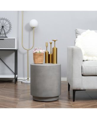 Accent Table with Concrete Finish, Round Side Table, Light