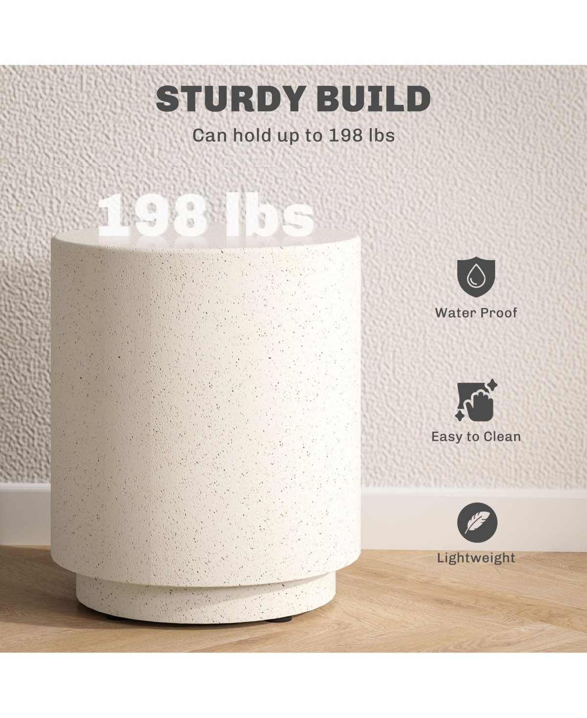 Homcom Accent Table with Concrete Finish, Round Side Table, Light