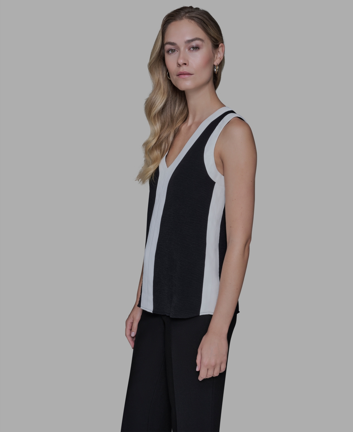 Karl Lagerfeld Paris Women's Contrast Sleeveless V-Neck Top