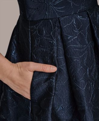 Women's One-Shoulder Metallic Jacquard A-Line Gown