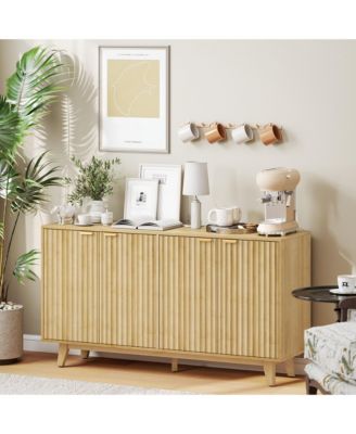 55" Modern Sideboard Buffet Cabinet with Fluted Doors Wood Legs