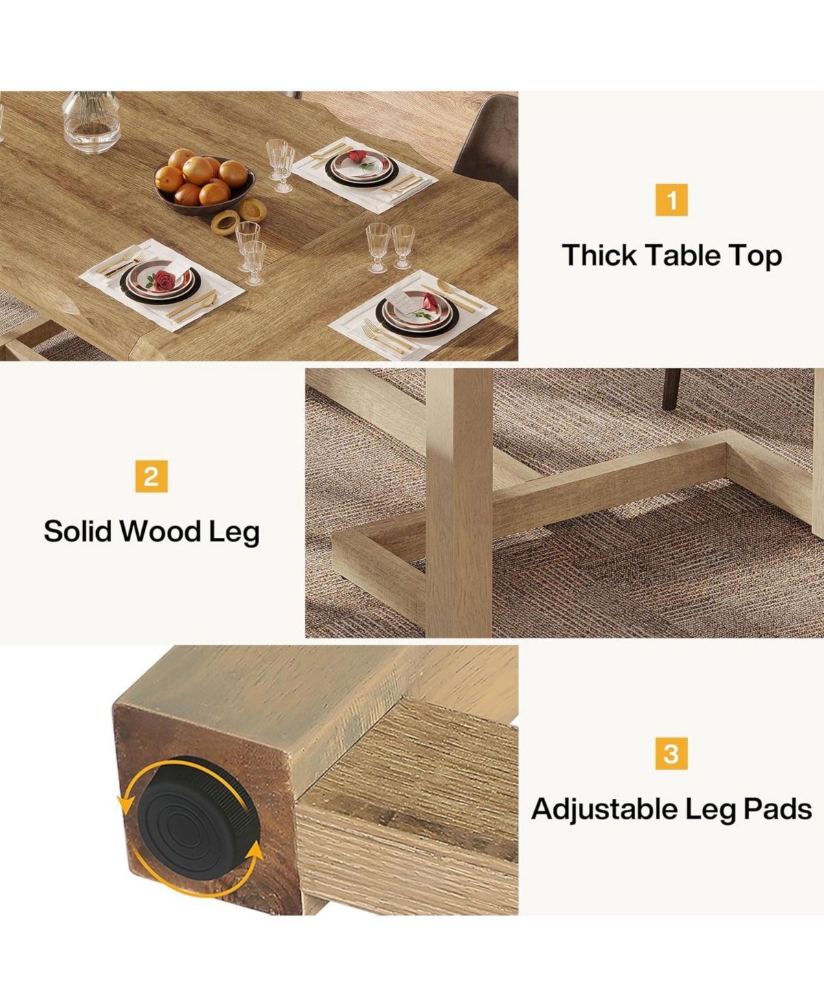 Tribesigns | 63-Inch | Solid Wood & Sturdy Frame | Thick Table Top, Seats 4–6 | Rectangular Dining Table