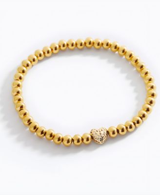 Pave Heart Gold Beaded Bracelet