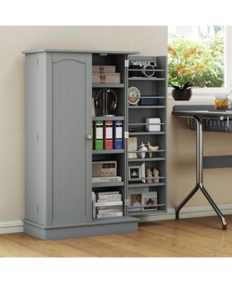 Kitchen Pantry Storage Cabinet w/ 5-tier Shelving, 12 Spice Racks