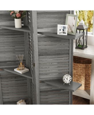 4 Panel Privacy Screen, Room Divider with 3 Shelves