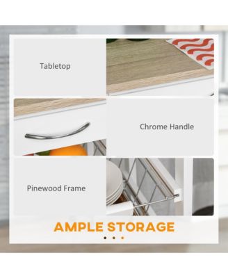 Rolling Kitchen Cart on Wheels with Drawer and 4 Wire Baskets