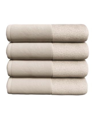 Cotton and Linen-Texture Border 4 Pack Bath Towel Set