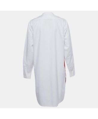 Womens White Erica Palm Tree Embroidery Cotton Long Shirt Dress