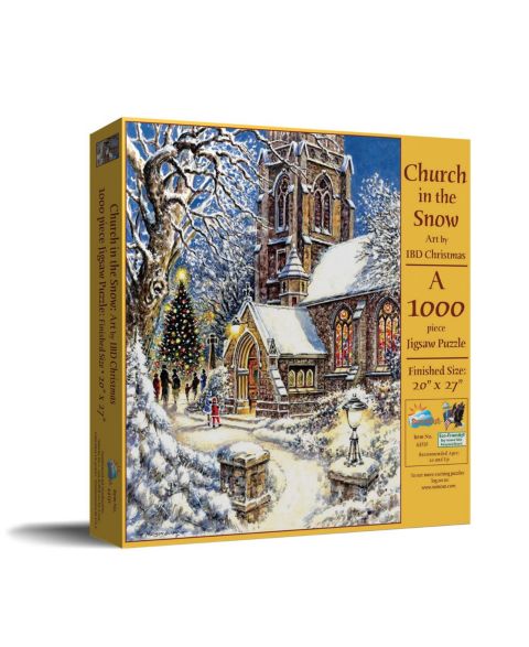Детский пазл SunsOut Church In The Snow Interlocking Christmas Adult 1000-Piece Jigsaw Puzzle, Ages 10+