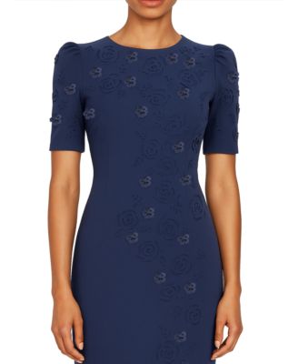 Women's Laser Cut Floral Applique Midi Dress