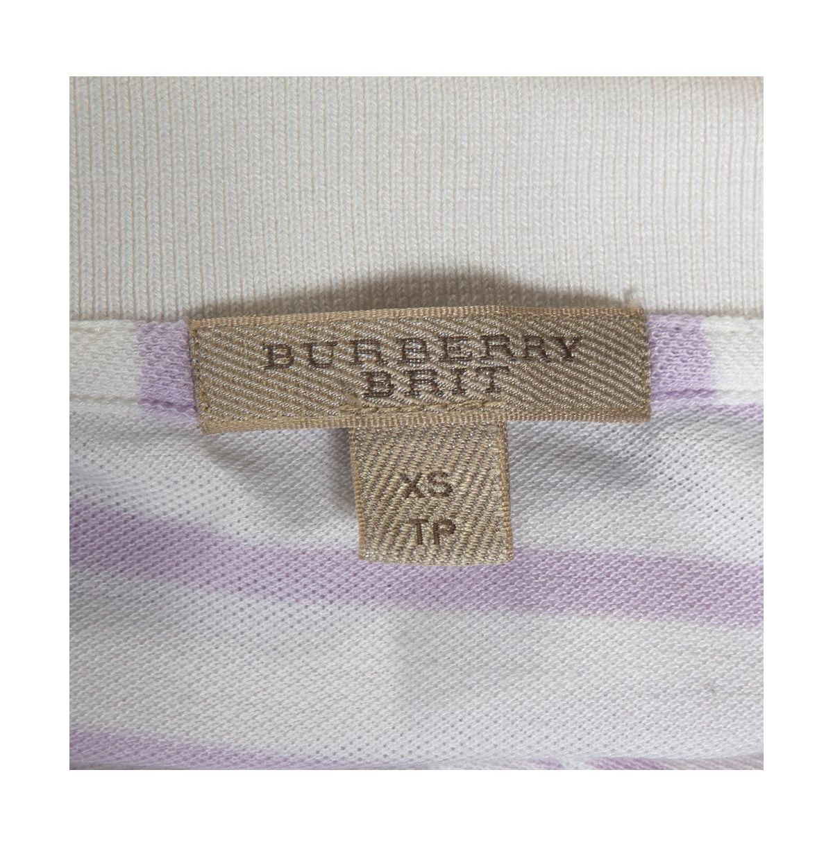 Pre-Owned Burberry Women's Brit Off White Striped Cotton Modal Polo T-Shirt