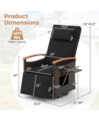 Outdoor 360° Swivel Rattan Recliner Chair Patio Wicker Chaise Lounge Chair