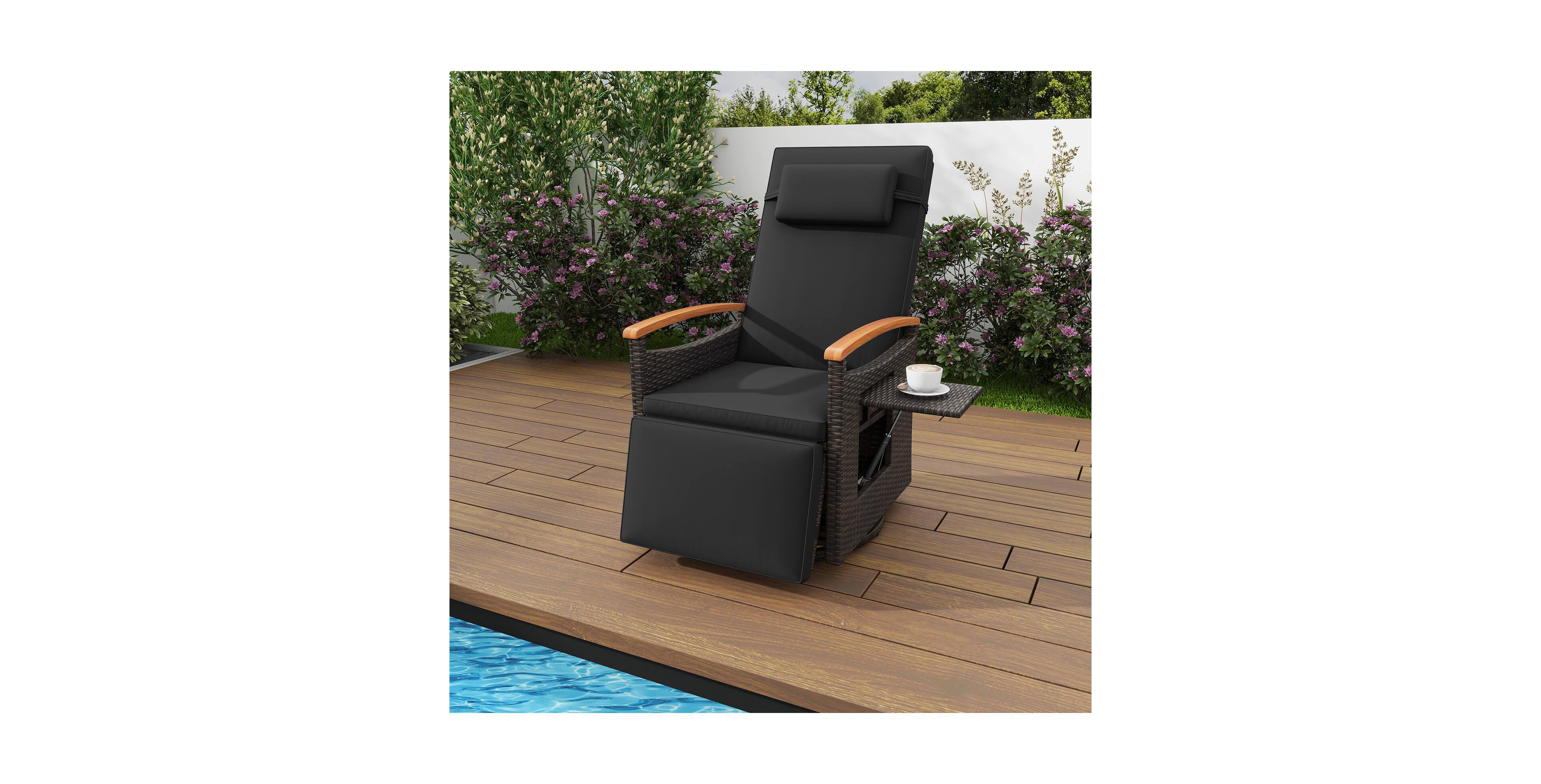 Costway Outdoor 360degree(s) Swivel Rattan Recliner Chair Patio Wicker Chaise Lounge Chair