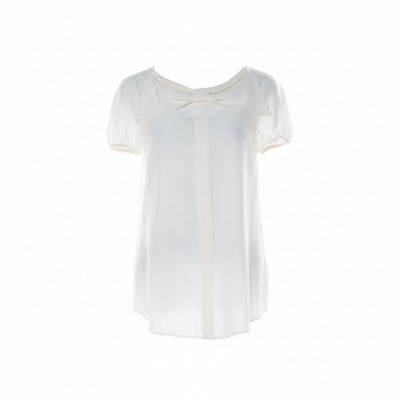 Women's Cream Silk Crepe De Chine Bow Detail Short Sleeve Blouse