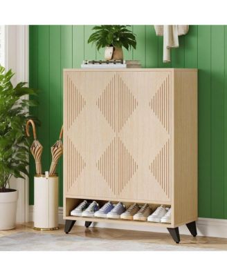 Hallway Shoe Storage Rack with Closed Doors and Top Shelf