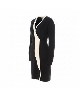 Women's Black Silk Crepe Contrast Collar Detail Short Dress