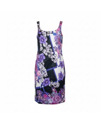Women's Multicolor Printed Cotton Scoop Neck Sleeveless Shift Dress
