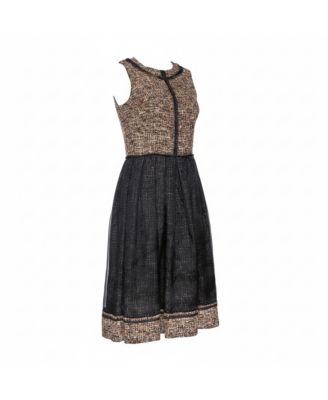 Pre-Owned D&G Black and Brown Tweed Silk Overlay Flared Dress