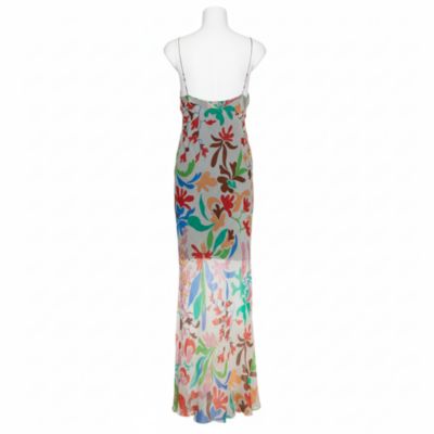 Women's Cream Floral Print Crepe Sheer Maxi Dress