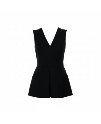 Women's Black V Neck Sleeveless Peplum Top