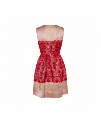 Women's Beige Satin Lace Trim Detail Sleeveless Mini Dress