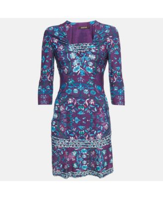Women's Purple Floral Print Jersey V-Neck Mini Dress