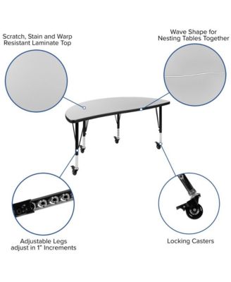 Mobile 47.5" Half Circle Wave Flexible Collaborative Kids Adjustable Activity Table