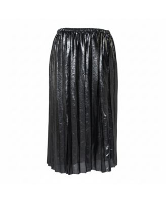 Women's Metallic Grey Lame' Pleated Knee Length Skirt