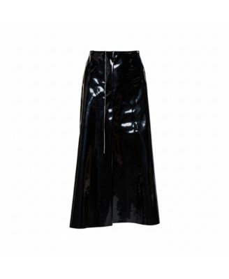 Women's Faux Patent Leather Hanging Thread Detail Midi Skirt