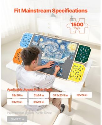 1500-Piece Rotating Puzzle Board 34"x25" with Drawers and Cover