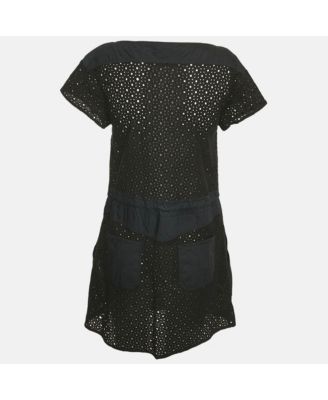Women's Black Broderie Anglaise Cotton Mini Dress
