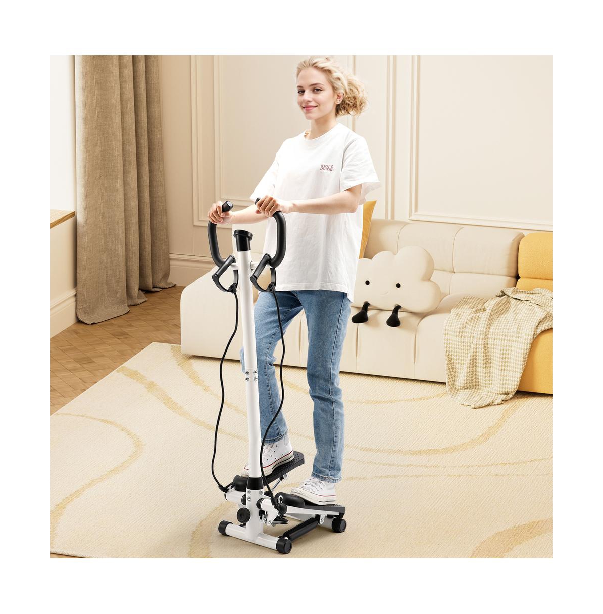 Artudatech Stepper Machine with Handles & Resistance Cords for Low-Impact Full Body Cardio, Features Lcd Display
