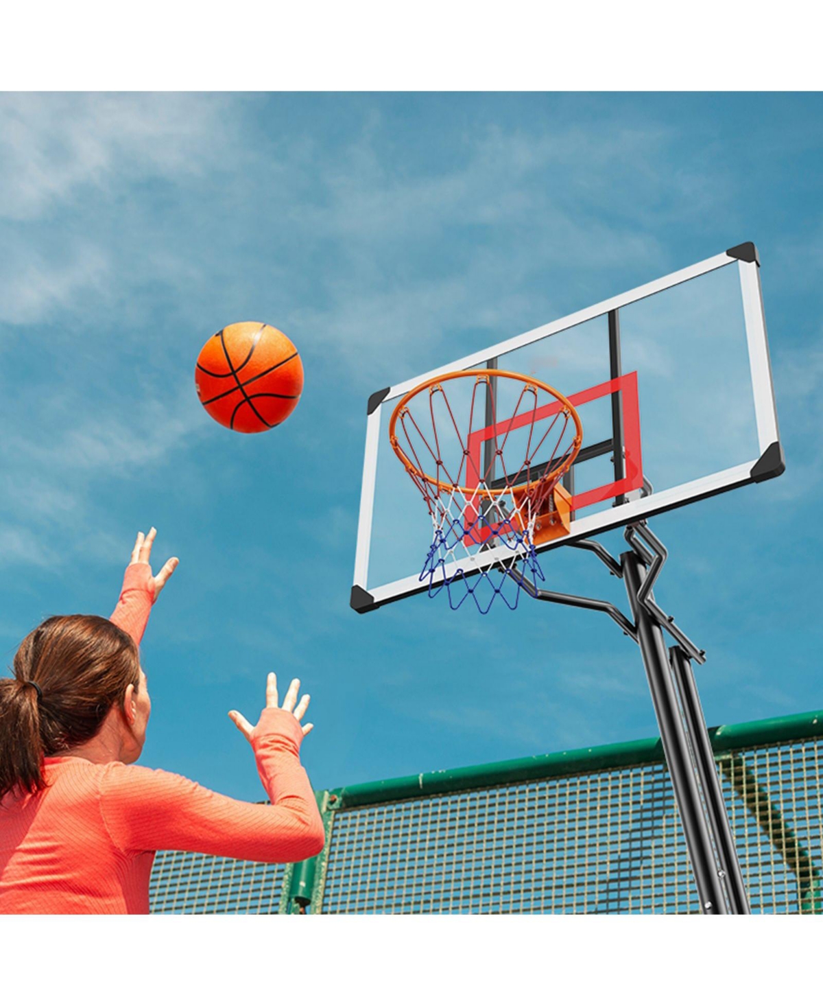 Mecale 50-Inch Adjustable Basketball Hoop, 7.6–10 ft Portable Backboard System with Wheels and Fillable Base