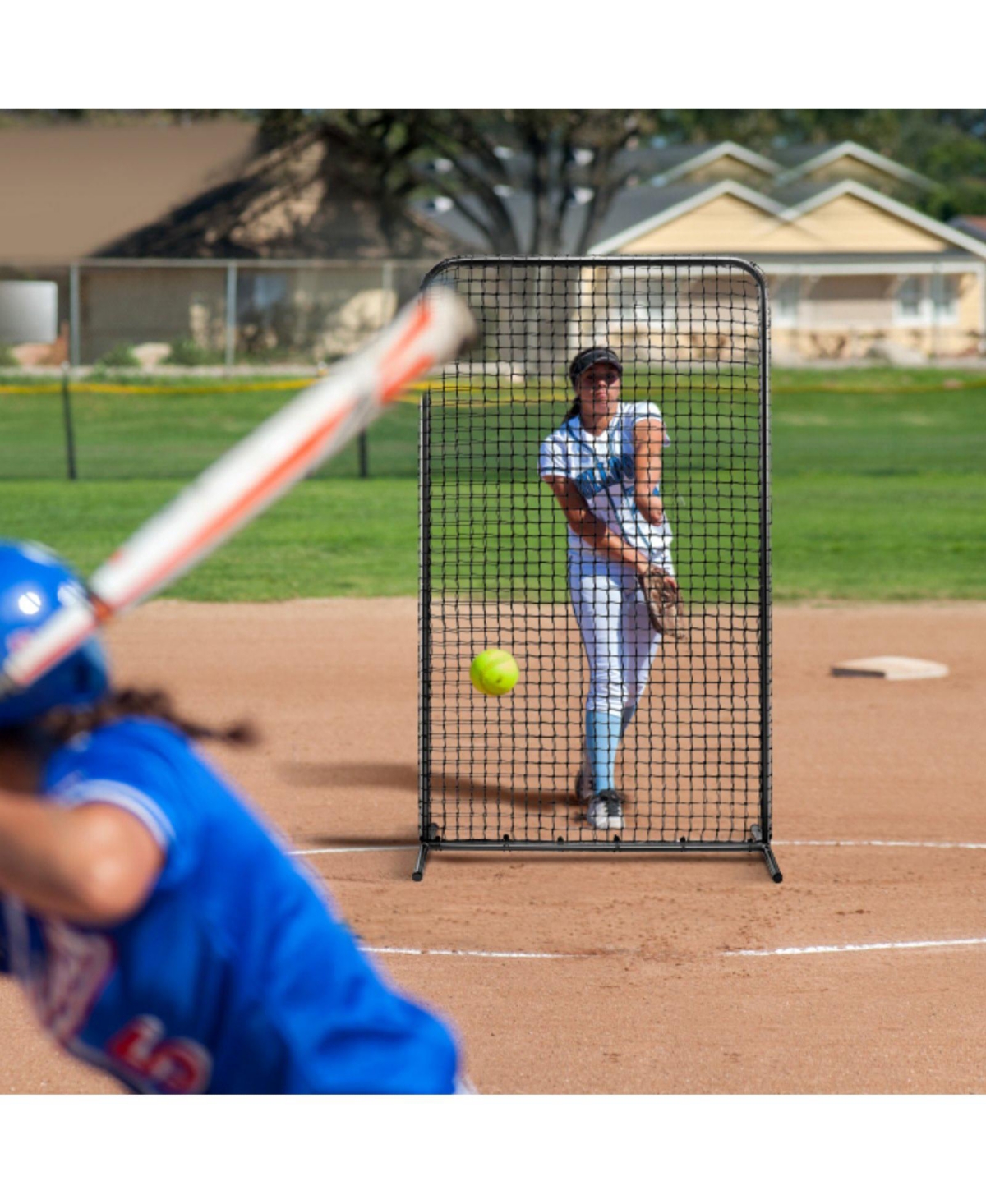 Mecale I-Screen Baseball Net, 7x4 ft Safety Pitching Screen with Carry Bag and Stakes, Heavy-Duty Batting Cage Protection Net