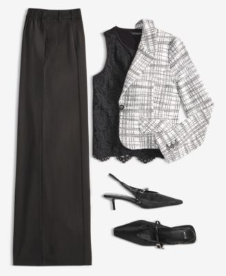 Women's Notch Collar Cropped Blazer, Sleeveless Lace Knit Top & Notch Collar Cropped Blazer