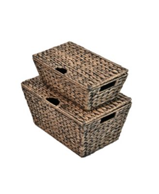 Wilder Classic Farmhouse Woven Hyacinth Rectangular Storage Baskets with Lids and Handles (Set of 2