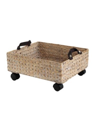 Adaline 18.11" Classic Farmhouse Hand-Woven Hyacinth Rectangular Underbed Storage Bin with Wheels and Handles