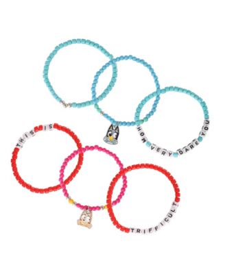 Pink & Teal Beaded Bracelet Set with Character Charms - 6 Pack