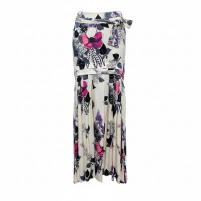 Women's Cream Floral Print Silk Satin Maxi Skirt