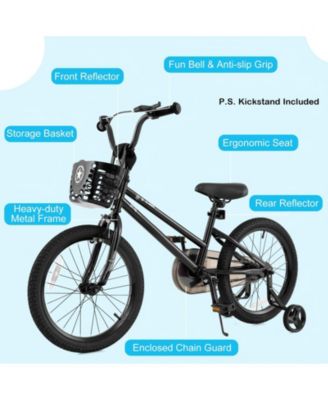 Kids Training Bike with Adjustable Height Dual Brakes Basket and Training Wheels