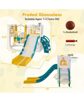 7 in 1 L Shaped Toddler Slide and Swing Set with Basketball Hoop Climber and Storage