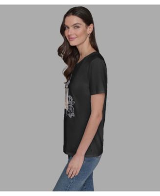 Women's Crewneck Embellished Perfume Bottle T-Shirt