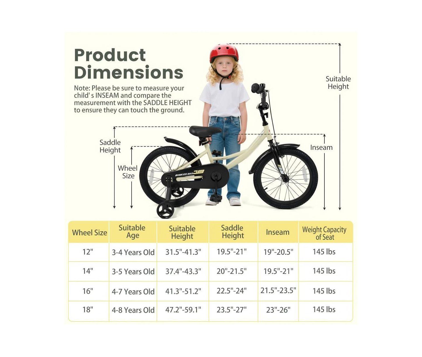 Детская игрушка HONGGE 12-Inch Kids Sport Bike with Adjustable Handlebar and Removable Training Wheels, Ages 3-8, цвет: Бежевый / Хаки — фото 4